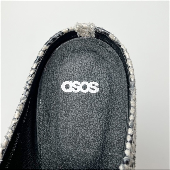 ASOS Reptile Snakeskin Mules 40 9.5 black white neutral square toe shoes heels - Picture 8 of 13